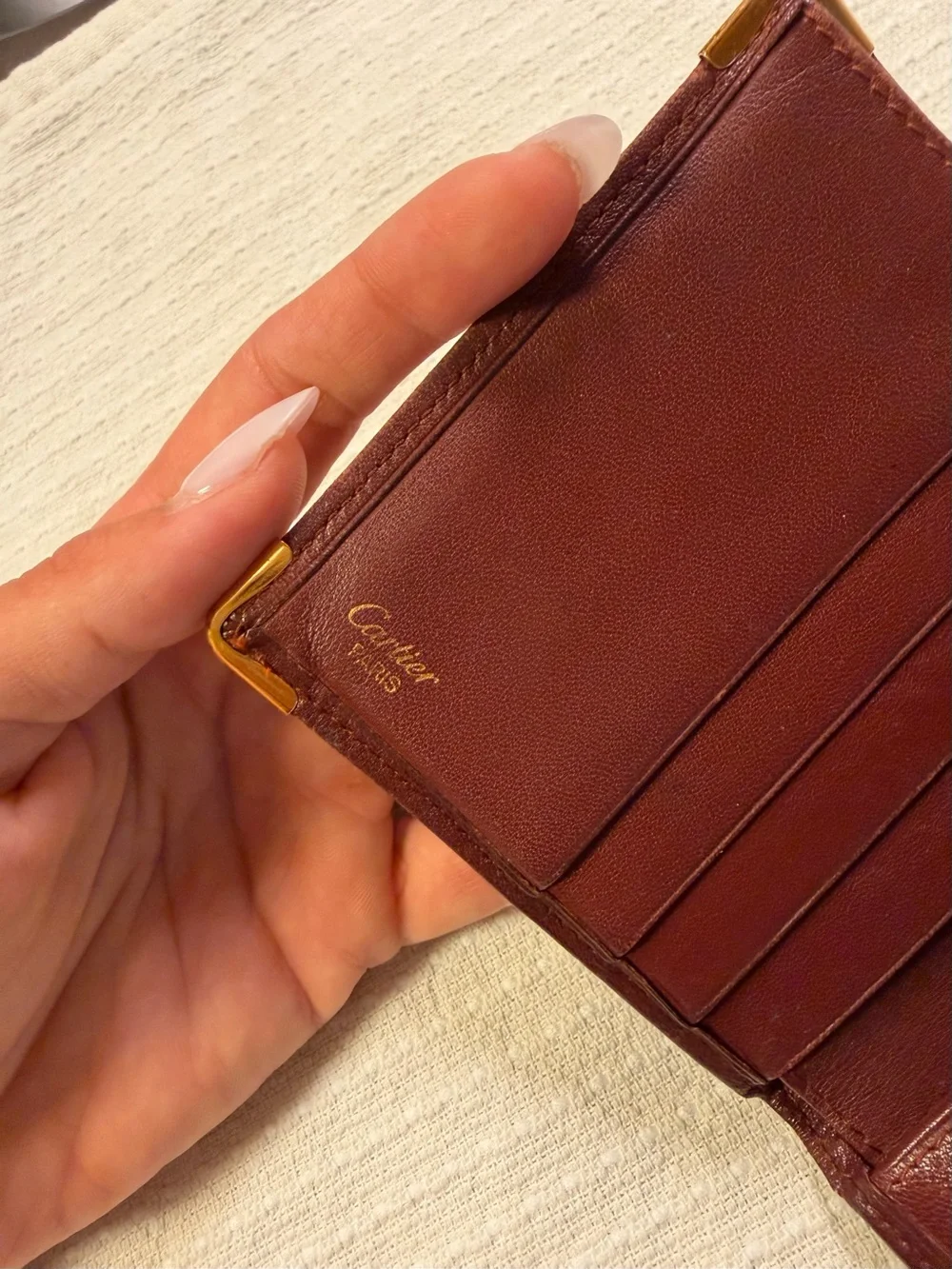 Cartier Brown Leather Money Clip with Gold Corners